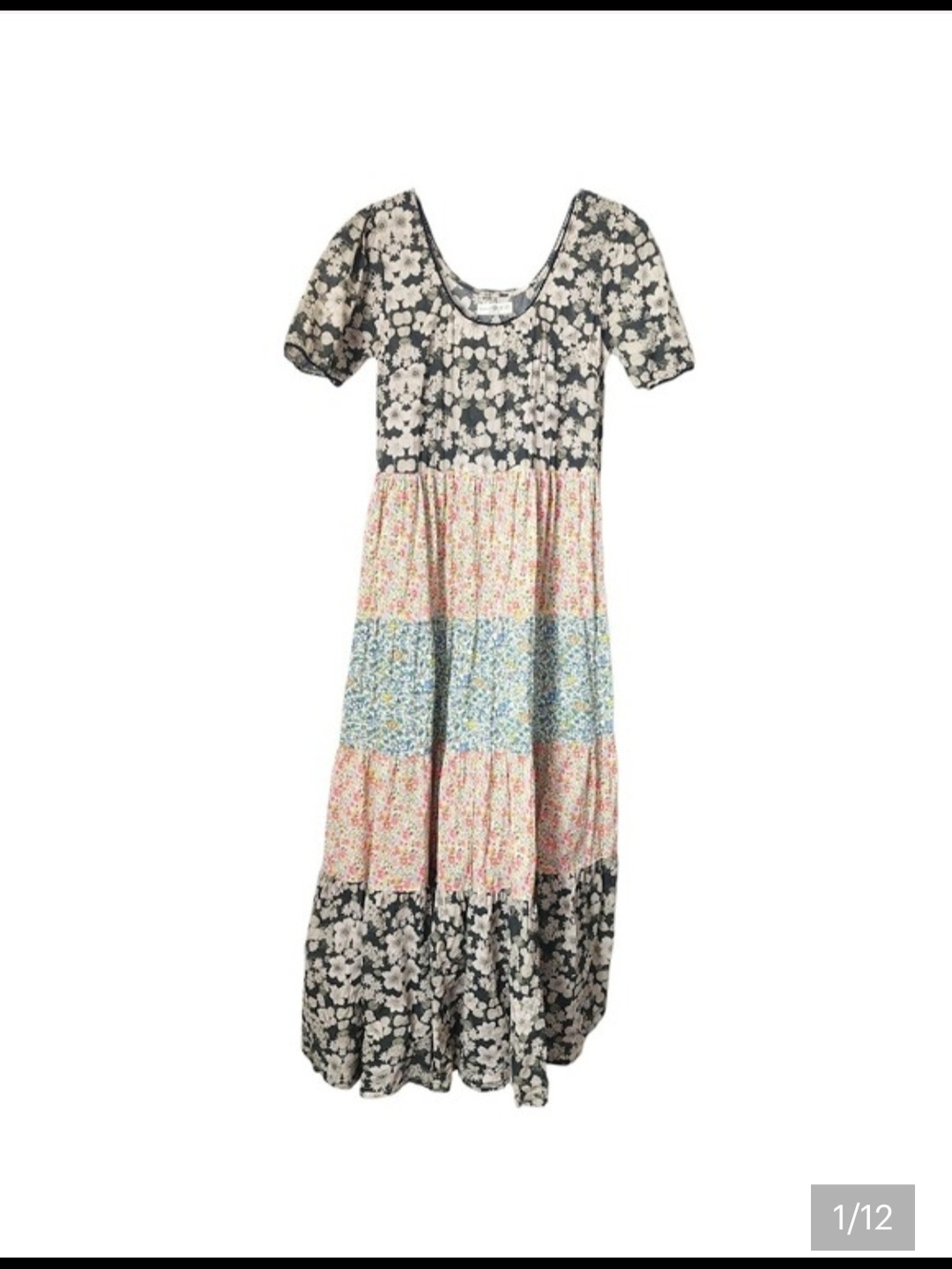 NATURAL LIFE Floral Patchwork Maxi Dress in Black, Cream, Blue, Pink